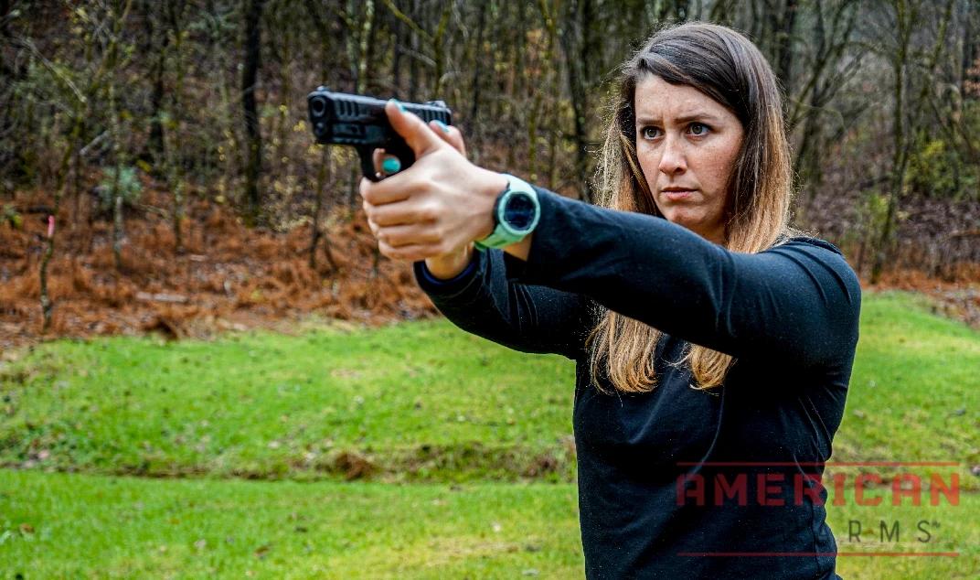 The gun is outfitted with basic white dot iron sights. Upgrading would be a good move if you plan to use it for concealed carry.