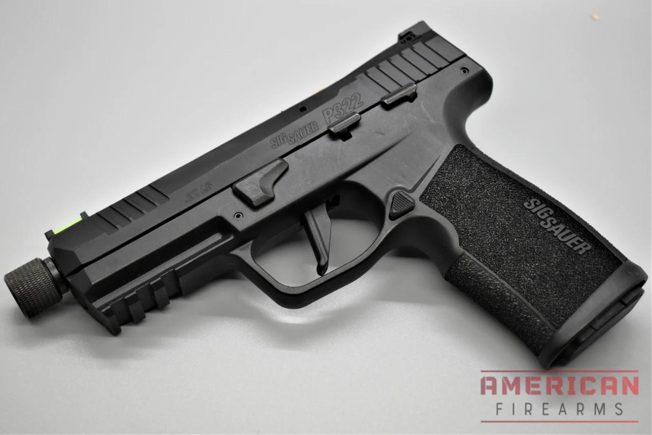 SIG's P322 runs flush-fit 22-round magazines and ships with a thread adapter to run suppressors right out of the box.