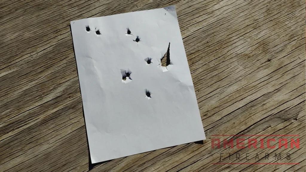 Shot pattern Fiiochi buckshot at 10 yards. Paper man bad.