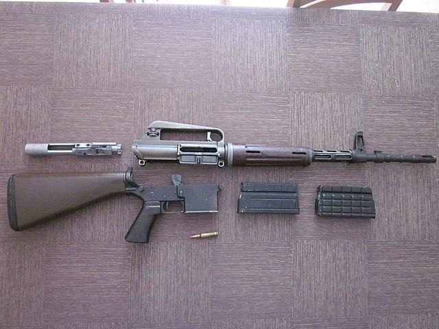 An exploded AR-10.