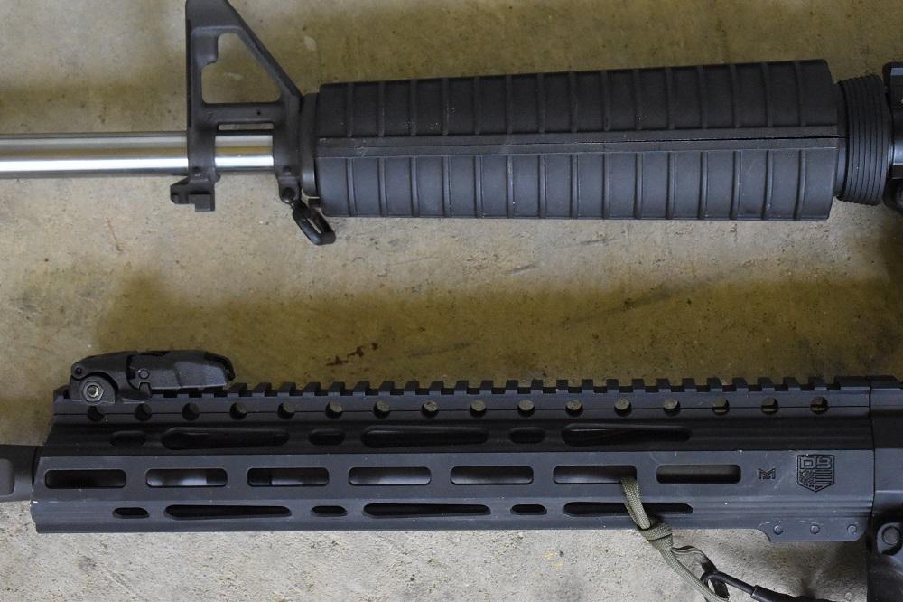 Fixed, two-piece handguard (top) vs free-floating (bottom)