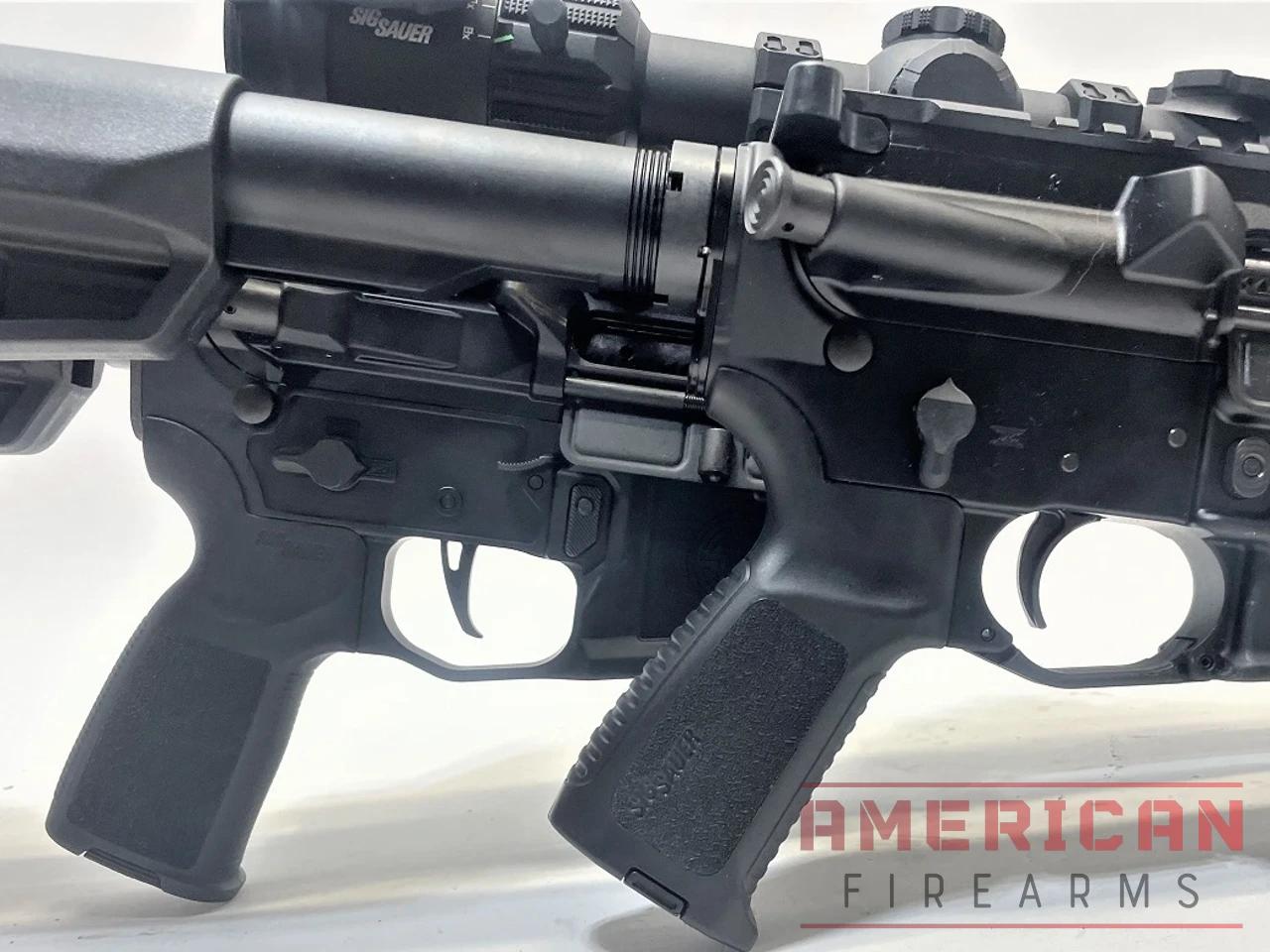 AR triggers come in all kinds of shapes -- often on similar rifles from the same brand, like this pair of SIG M400 triggers.