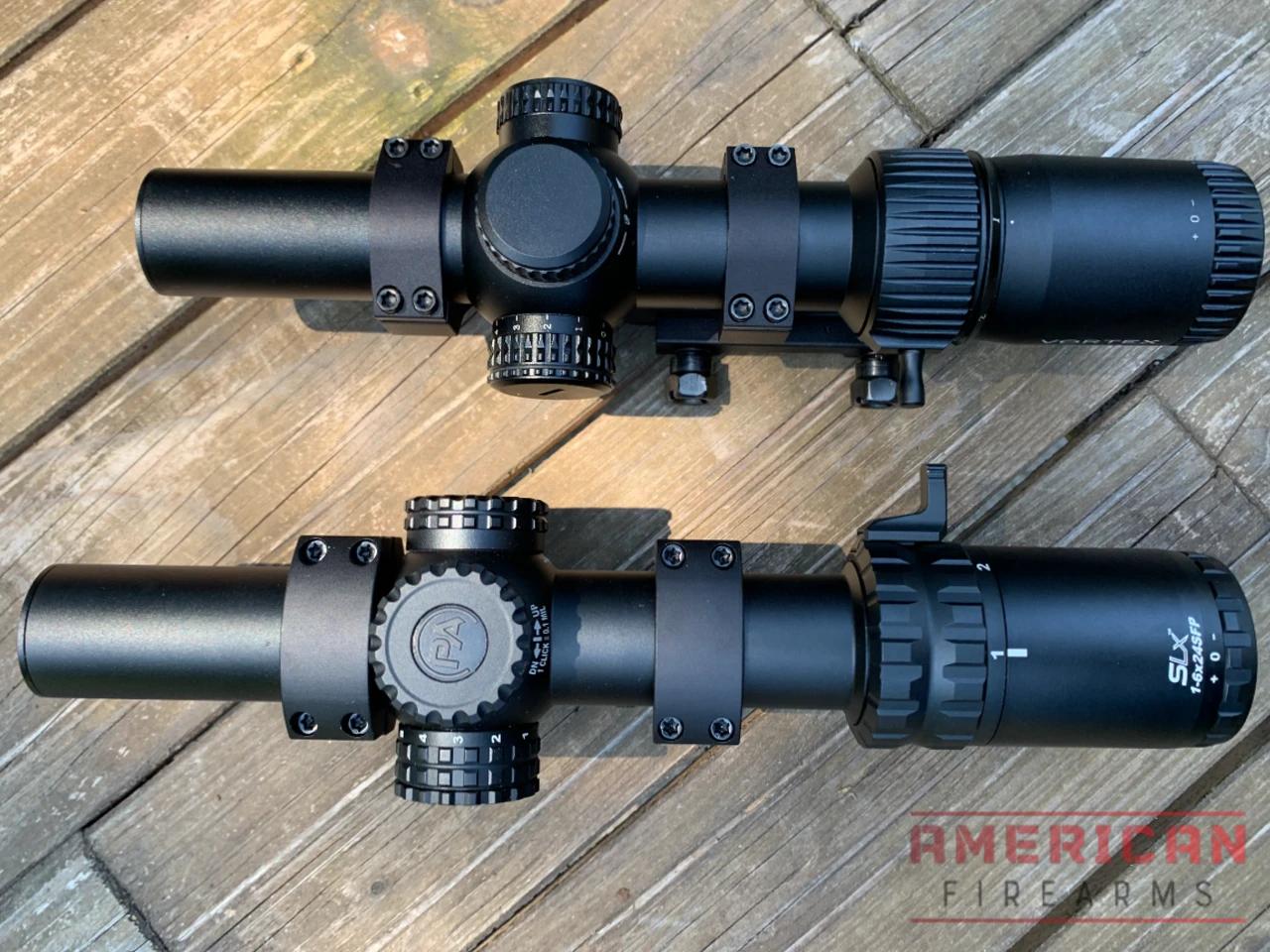 The SLx (bottom) it a touch longer than the Strike Eagle.