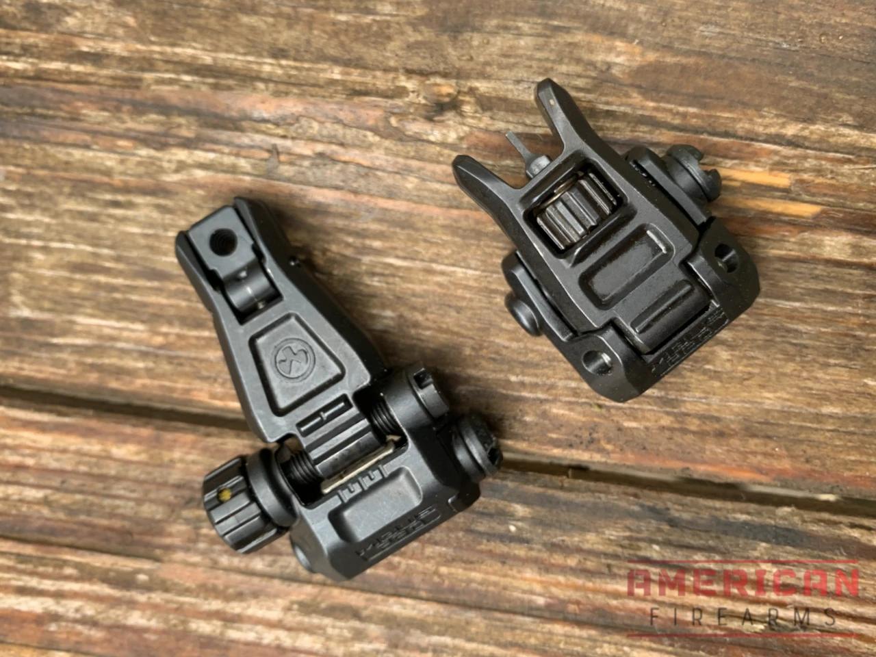 The MBUS Pros are all steel, which adds strength and allowed Magpul to make them really, really small.