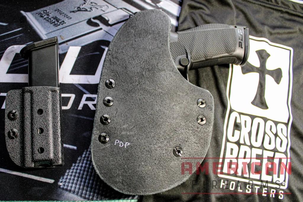 Only the holster has the leather backing.