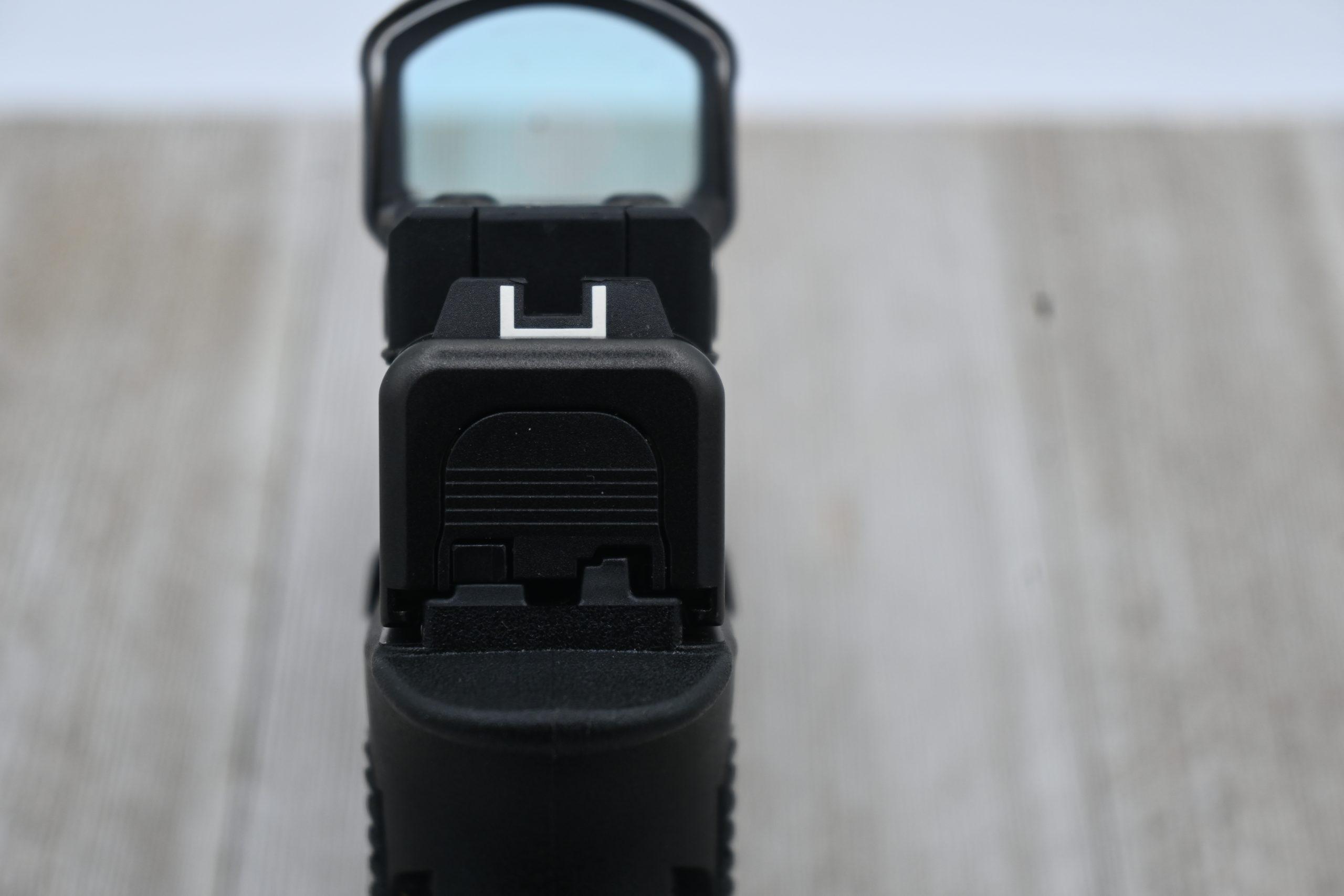 The DeltaPoint Pro mounted on the Gen 6 ORS system sits measurably lower than the same optic on a Gen 5 MOS plate — a real-world advantage for faster dot acquisition and reduced point-of-impact shift at close distances. Note that suppressor-height irons are needed to co-witness with most optics at this deck height.
